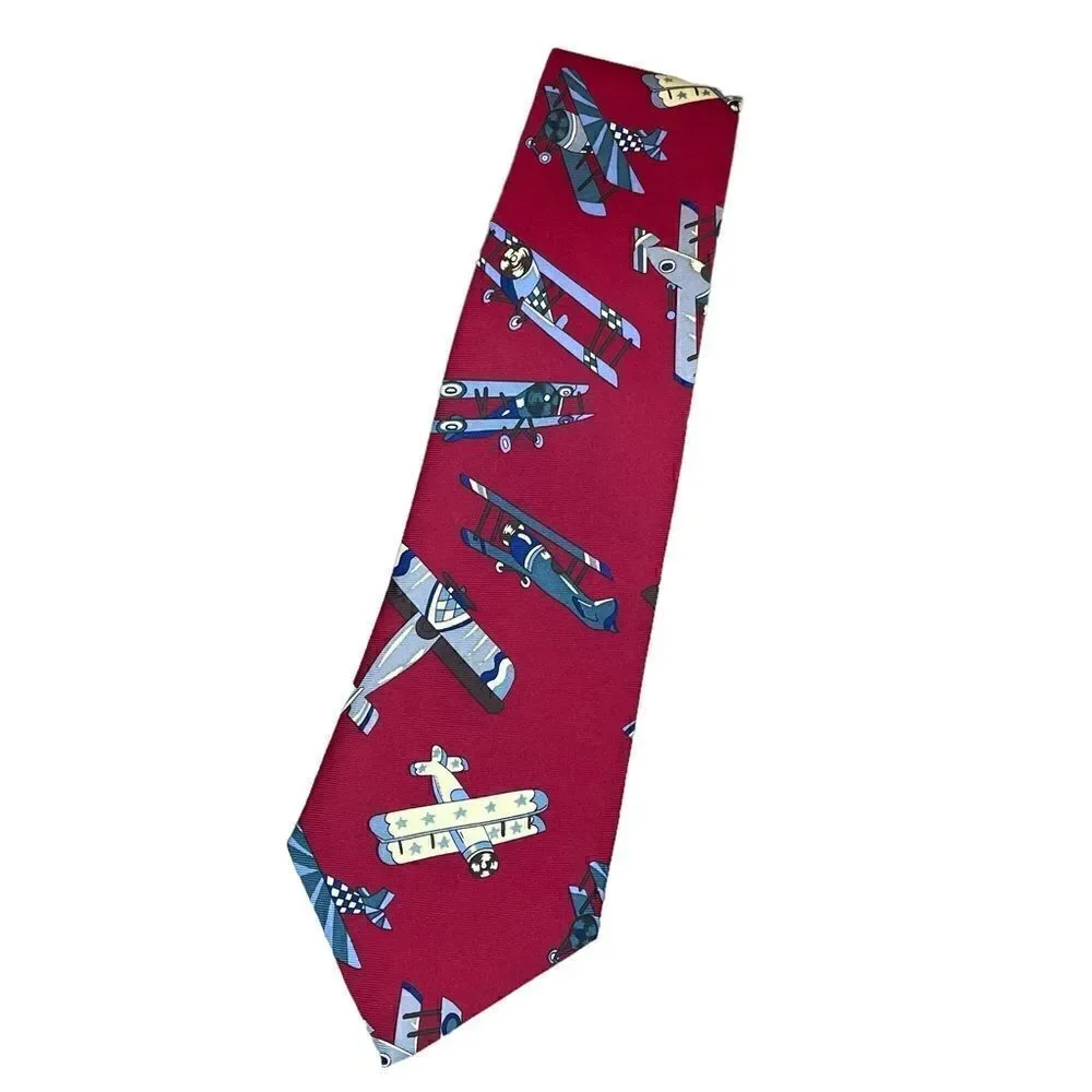 Red biplane neck tie - city one